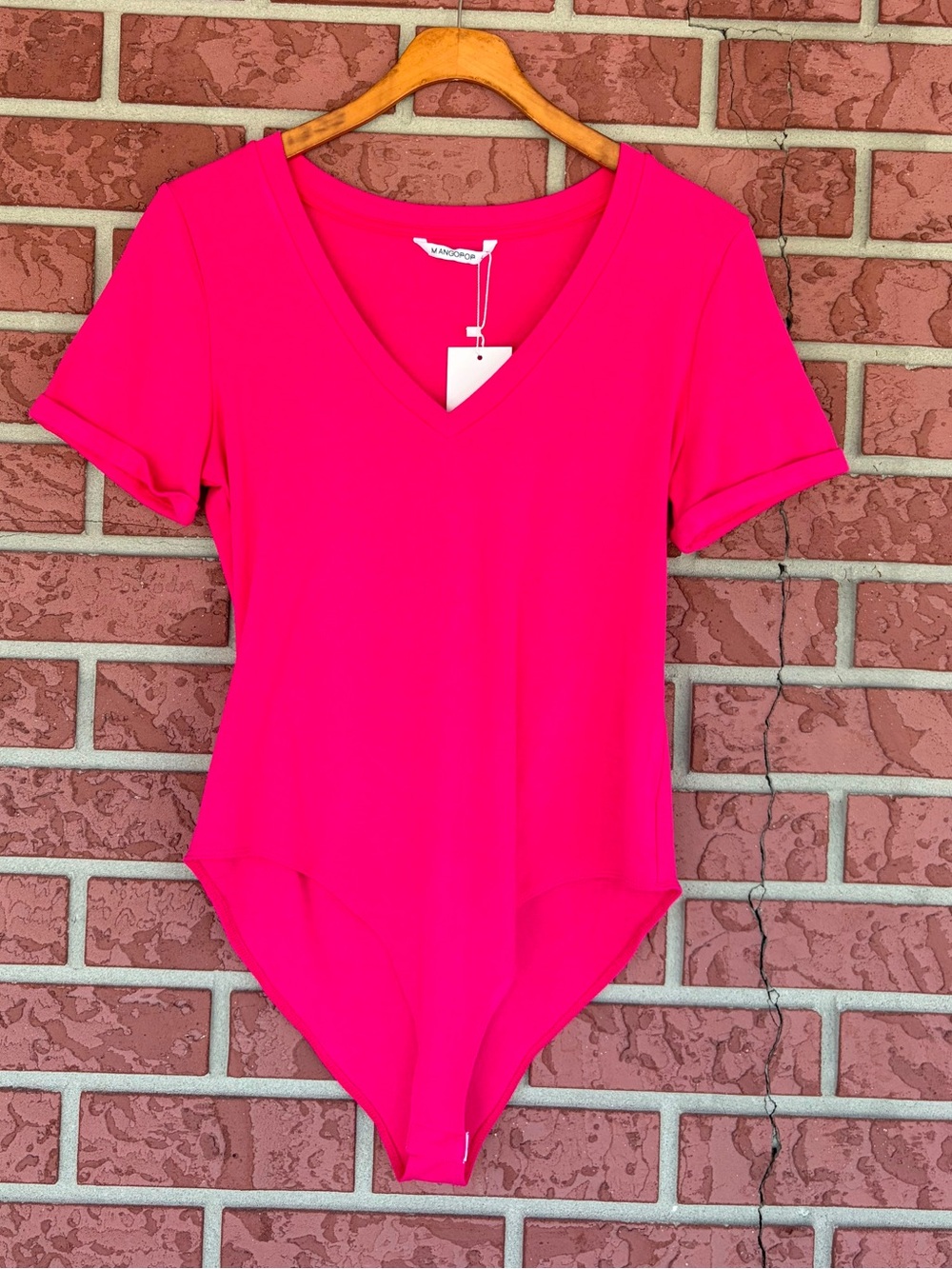 Girls' V-Neck Short Sleeve Bodysuit in Bright Pink